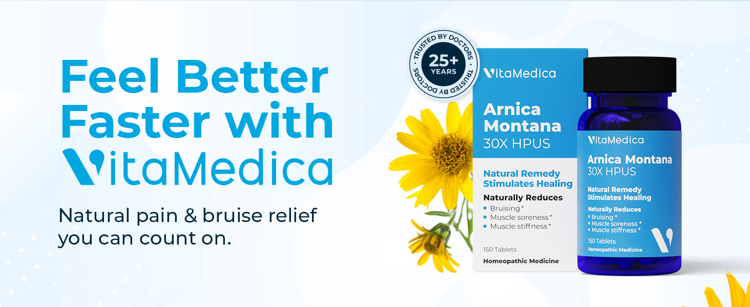VitaMedica Arnica Montana 30X Rapid Dissolve Arnica Tablets for Natural Pain, Bruising, and Swelling Support 24Hr Smart